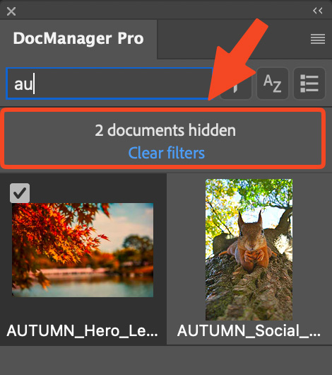 Notice when filters hide documents, with option to clear all filters